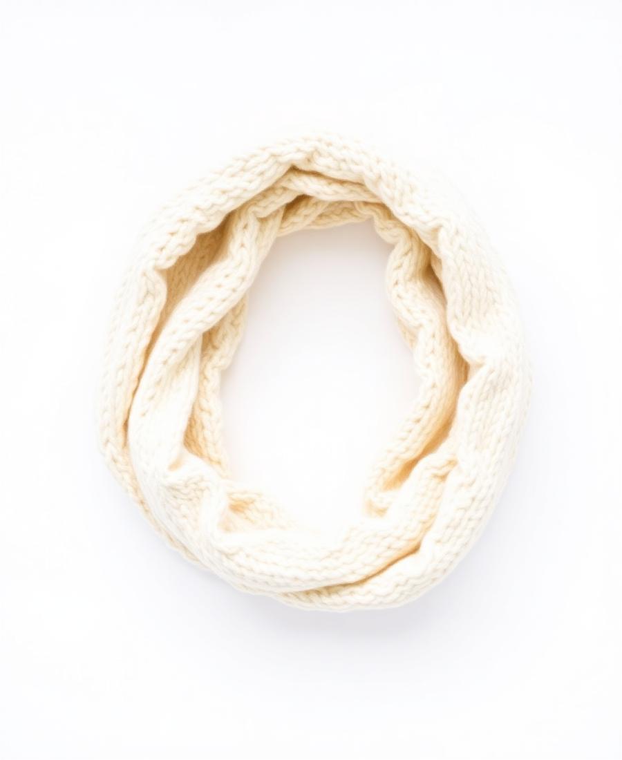 Bufanda circular tejida lisa en color crema