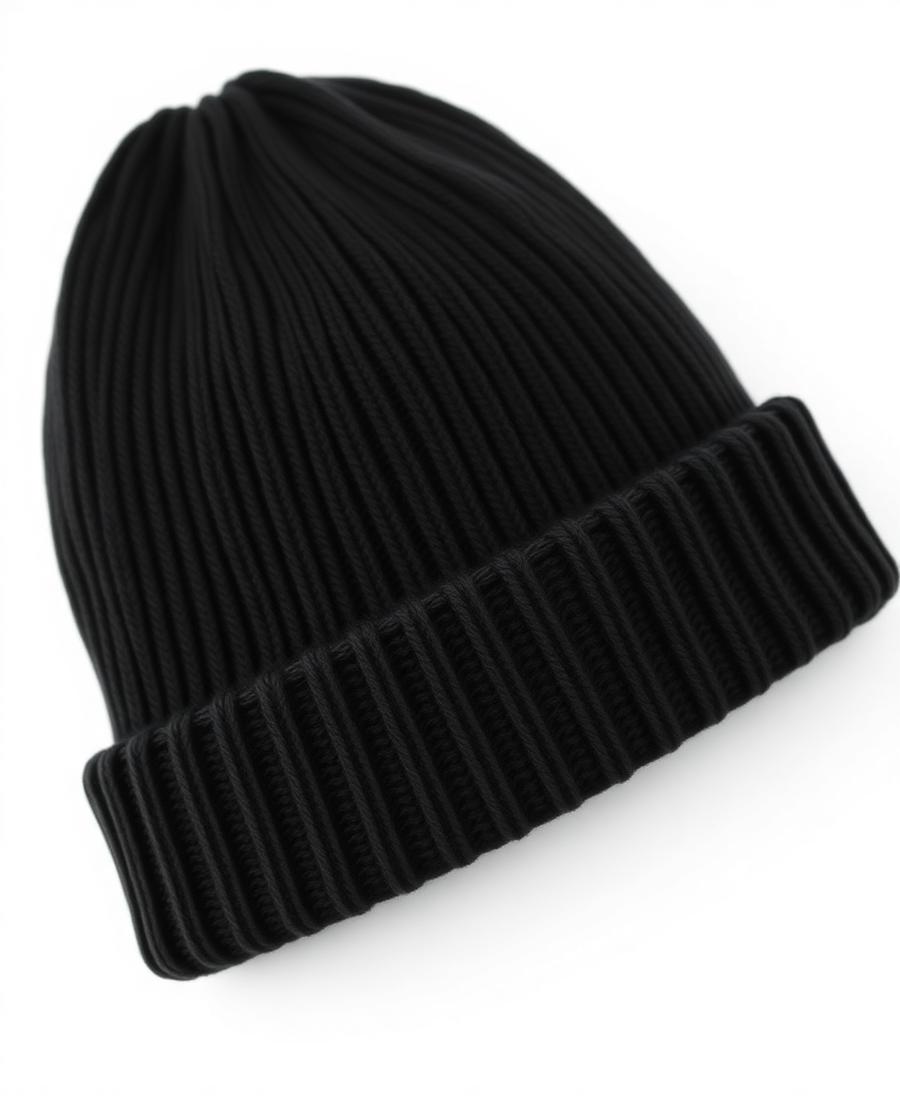 Gorro tejido liso con doblez en negro