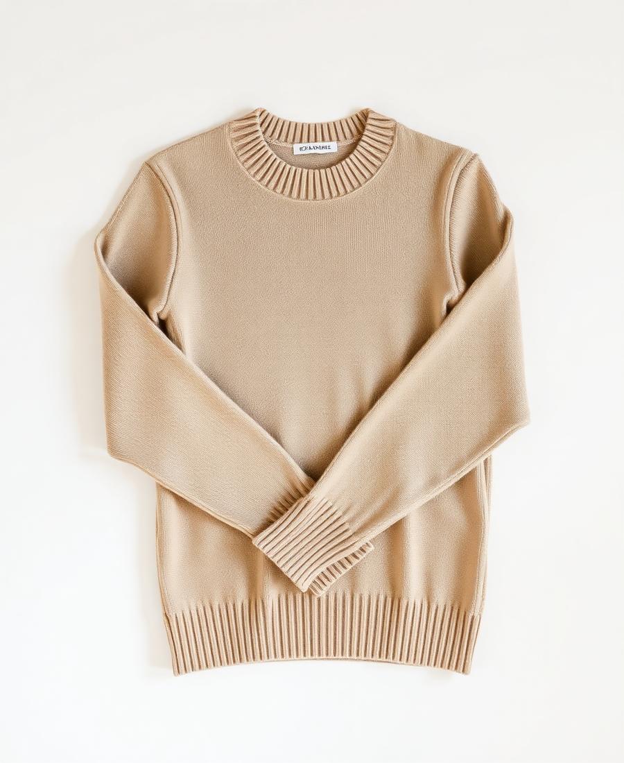 Suéter de vestir liso cuello redondo en beige