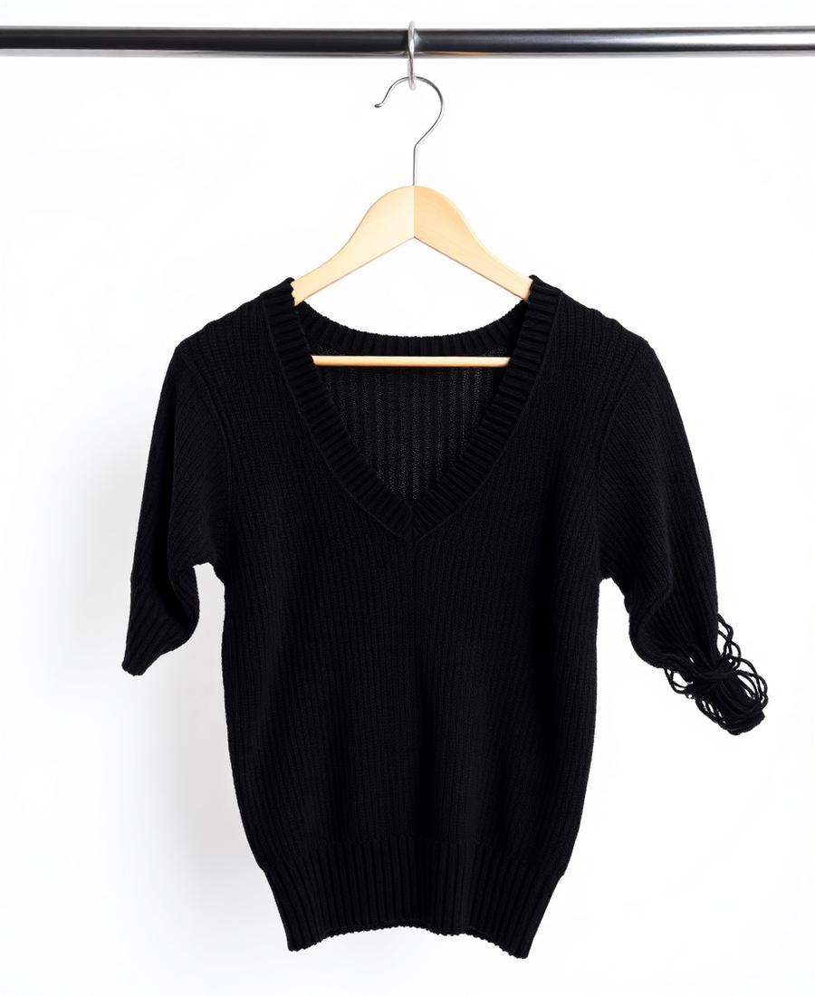 Suéter de vestir liso cuello V en negro