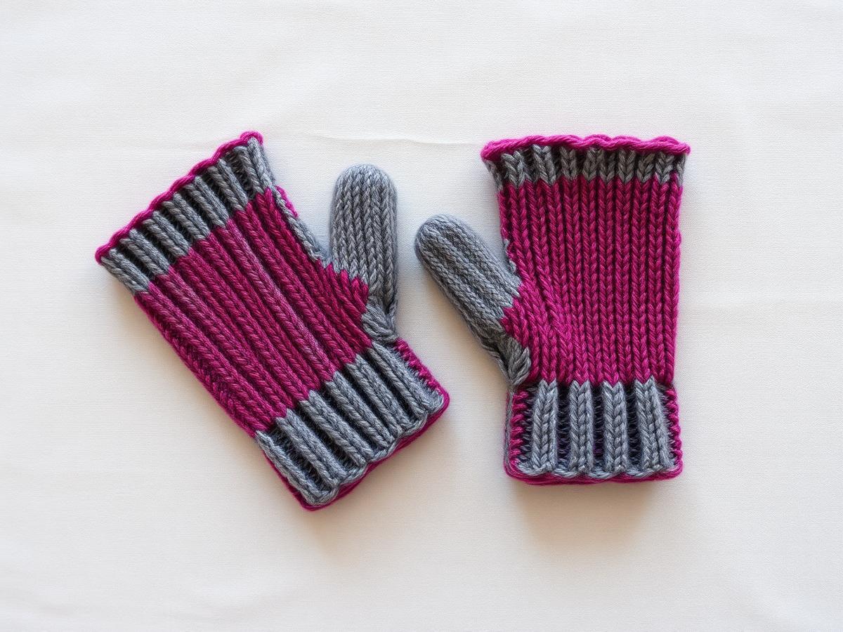 Mitones tejidos T&ZZU en gris y fucsia